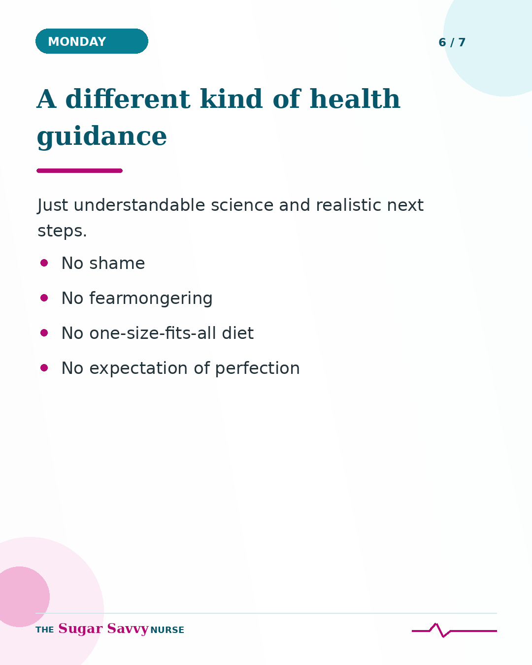 Understandable science and realistic next steps without shame, fearmongering, rigid diets, or perfection.